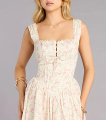 Garden Party Plans Floral Lace-Up Midi Dress