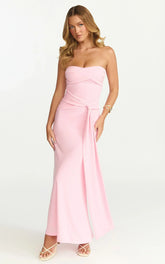 Aria Maxi Dress - Strapless Tie Waist Dress In Pink