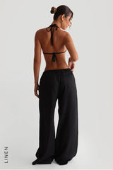 Sheveta Heritage Linen Wide-Leg Pants - Black
