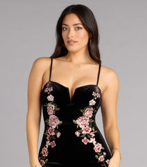 Mira Velvet Floral Appliqué Formal Dress