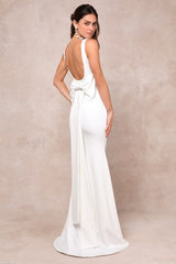 Loving Fate White Bow Square Neck Backless Maxi Dress