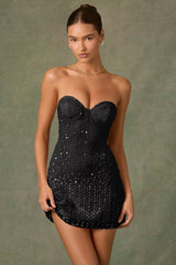 Embellished Sweetheart-Neck A-Line Mini Dress In Black