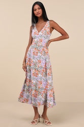 Your Only Darling Lavender Floral Print Sleeveless Midi Dress