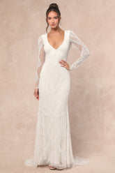 Deedra White Sequin Beaded Backless Maxi Dress