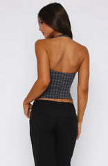 Don'T Wanna Wait Halter Top Midnight Tartan