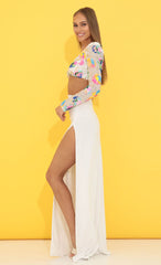 One Shoulder Sequin Maxi Dress in White
