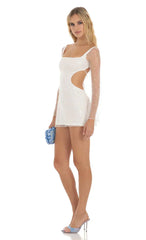 Flower Sequin Dress In White