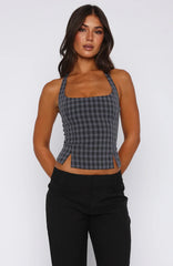 Don'T Wanna Wait Halter Top Midnight Tartan