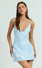 Gianni Mini Dress - Plunge A Line Low Back Dress In Light Blue
