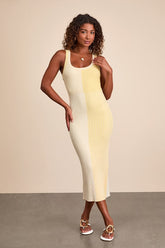 Radiant Personality Yellow Color Block Ribbed Knit Midi Dress
