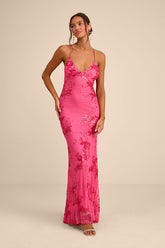 Valhalla Hot Pink Sequin Lace-Up Maxi Dress