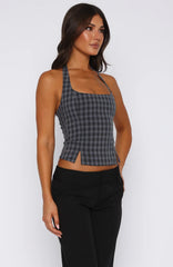 Don'T Wanna Wait Halter Top Midnight Tartan