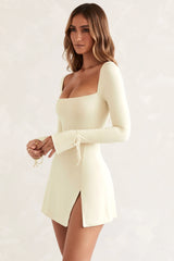Square Neck Long Sleeve Mini Dress In Ivory
