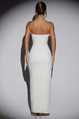 Embellished Bandeau Cowl Neck Maxi Dress In Ivory