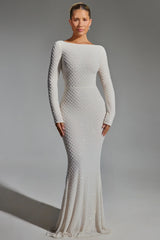 Embellished Open-Back Gown In White