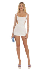 Flower Sequin Dress In White