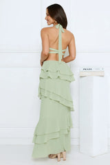 Power Glow Halter Maxi Dress Sage