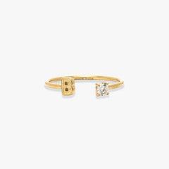 Initial Stone Open Ring