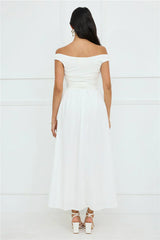 Camellia Charm Off Shoulder Maxi Dress White