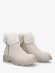Bottines En Suédine À Revers En Fausse Fourrure - Beige