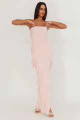 Just Friends Strapless Ruffle Maxi Dress Light Pink