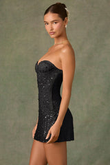 Embellished Sweetheart-Neck A-Line Mini Dress In Black