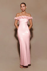 Carrie Sequin Rose Maxi Dress - Pale Pink
