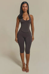 The Sandra Capri Jumpsuit in Brown
