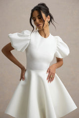 Emelia | White Puff-Sleeve Skater Mini Dress