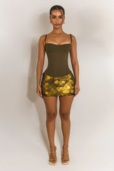 The Teyana Sequin Mini Skirt Olive Green