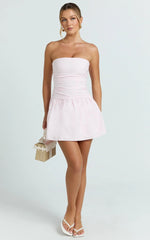 Donatella Mini Dress - Strapless Drop Waist Dress In Pink