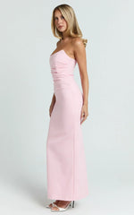 Pietra Maxi Dress - Scoop Neck Side Seam Tucks Fitted Dress In Pink