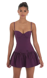 Double Bow Drop Waist Dress In Purple