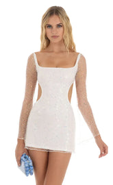 Flower Sequin Dress In White