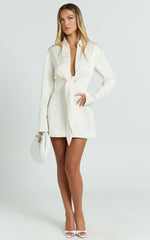 Paola Mini Dress - Tie Front Collared Skirt Dress In Off White
