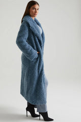 Long Shearling Coat In Blue