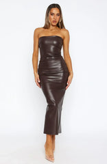 Love Is Gone Pu Maxi Dress Chocolate