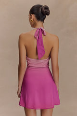 Malakhai Chiffon Halter Mini Dress - Ombre Pink