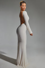 Embellished Open-Back Gown In White
