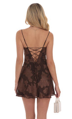 Chiffon Floral A-line Dress in Brown