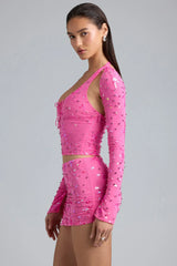 Ruched Mid-Rise Micro Mini Skirt In Bubblegum Pink
