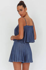 Country Girl Pleated High Waist Shorts Dark Denim