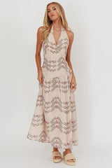 Saint Malo Halterneck Maxi Dress Floral Beige