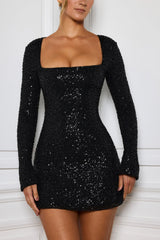 Embellished A-Line Mini Dress In Black