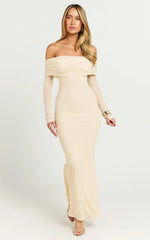 Bethanie Maxi Dress Off The Shoulder Mesh Dress in Cream