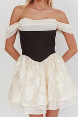 Lusting Off Shoulder Mini Dress Black/Cream