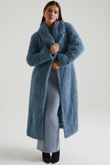 Long Shearling Coat In Blue