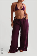 Sheveta Heritage Linen Wide-Leg Pants - Grape