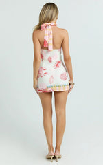 Gillian Mini Dress - Halter Pencil Skirt Dress In Lobster Print