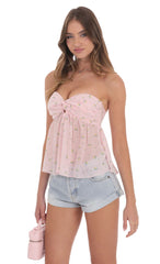 Floral Strapless Babydoll Top in Pink
